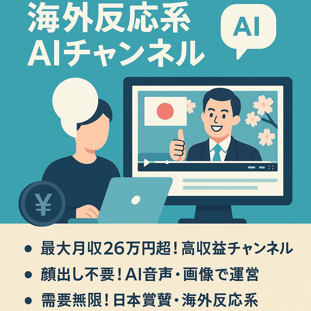 【期間限定60万円】海外反応系AIチャンネル｜属人性ゼロ・149本ストック｜収益化＆月収26万円実績