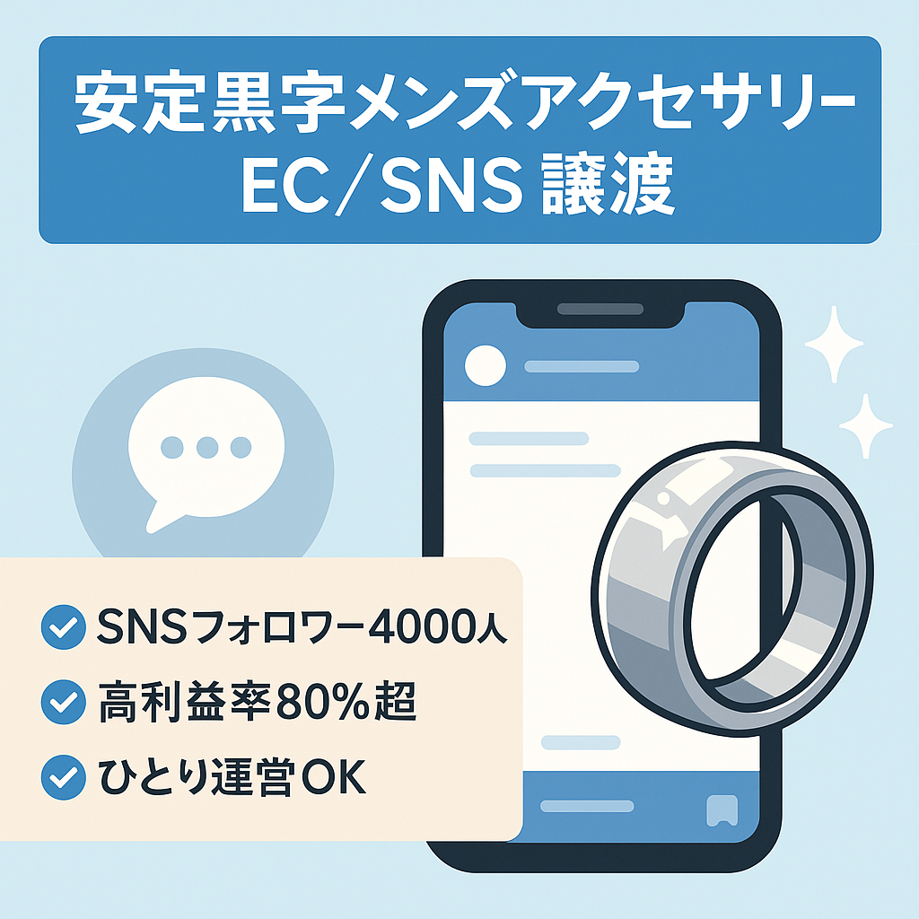【安定黒字】メンズアクセサリーECサイト・SNS・在庫譲渡/SNSフォロワー4000人/原価率80%超えの高利益商材です