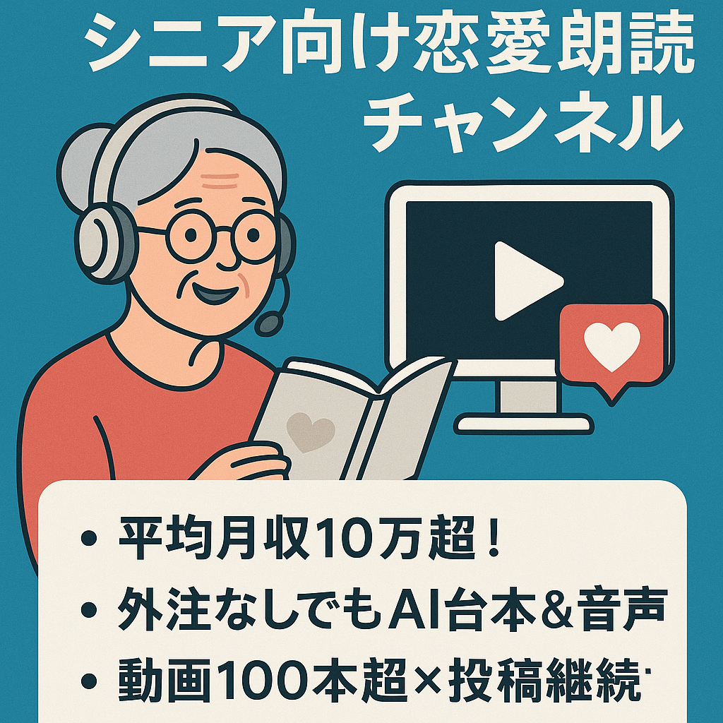 《収益化済×フォロワー7000人超》現在シニア向け恋愛朗読チャンネル／アフェリエイトなど使い道多彩なYouTubeチャンネル／即決あり／価格交渉OK