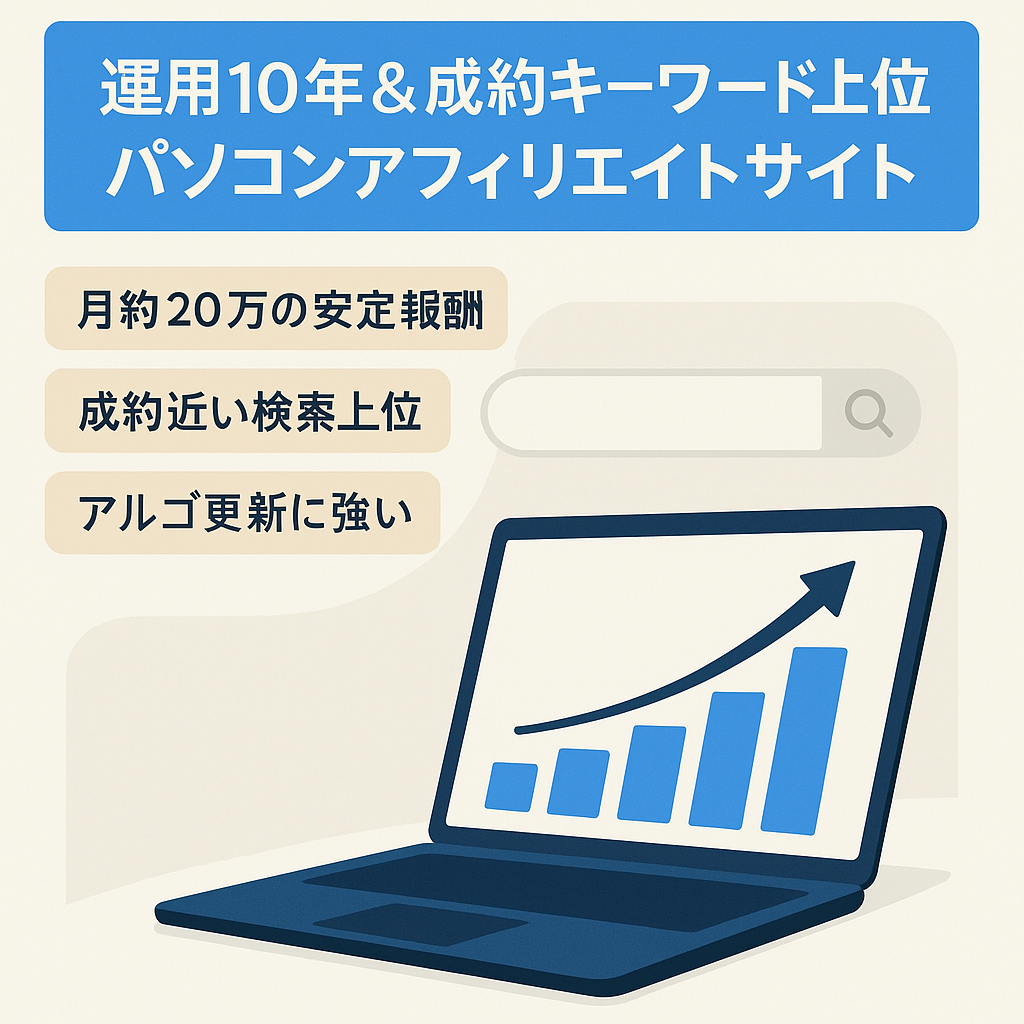 【運用歴約10年&安定報酬】成約に近いキーワードで上位表示をキープ！パソコン関連WEBサイト