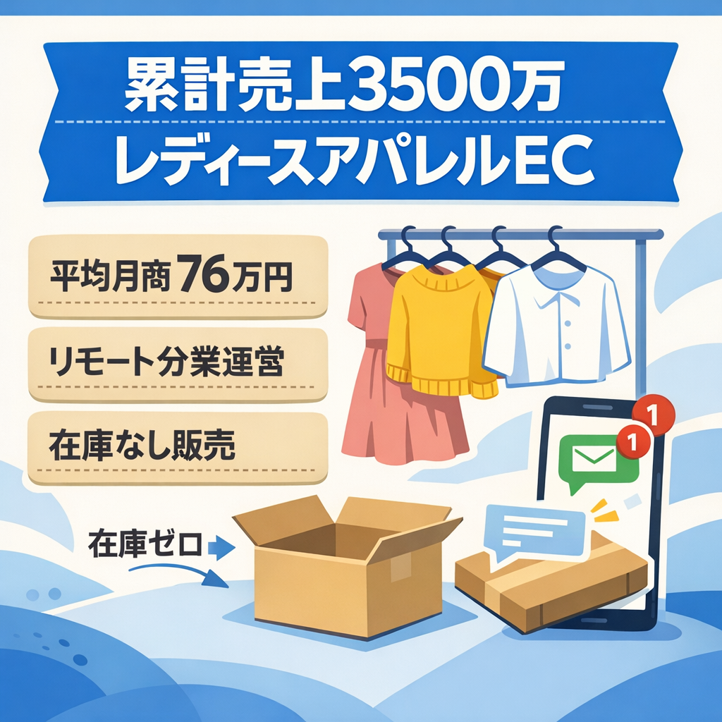 【累計売上3500万円！】レディースアパレルEC｜インスタ1.5万人｜LINE顧客1500名｜ 商品900点｜無在庫モデル
