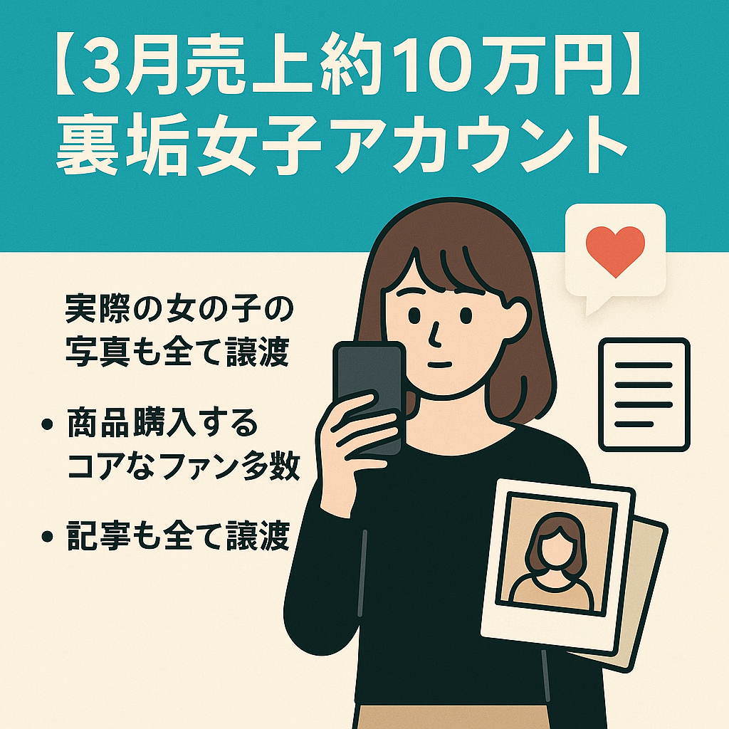 【3月売上約10万円】裏垢女子アカウント/セット販売/撮影した写真&記事も全て譲渡/数ヶ月に渡り継続的に収益あり【ファン化済/属人性低】