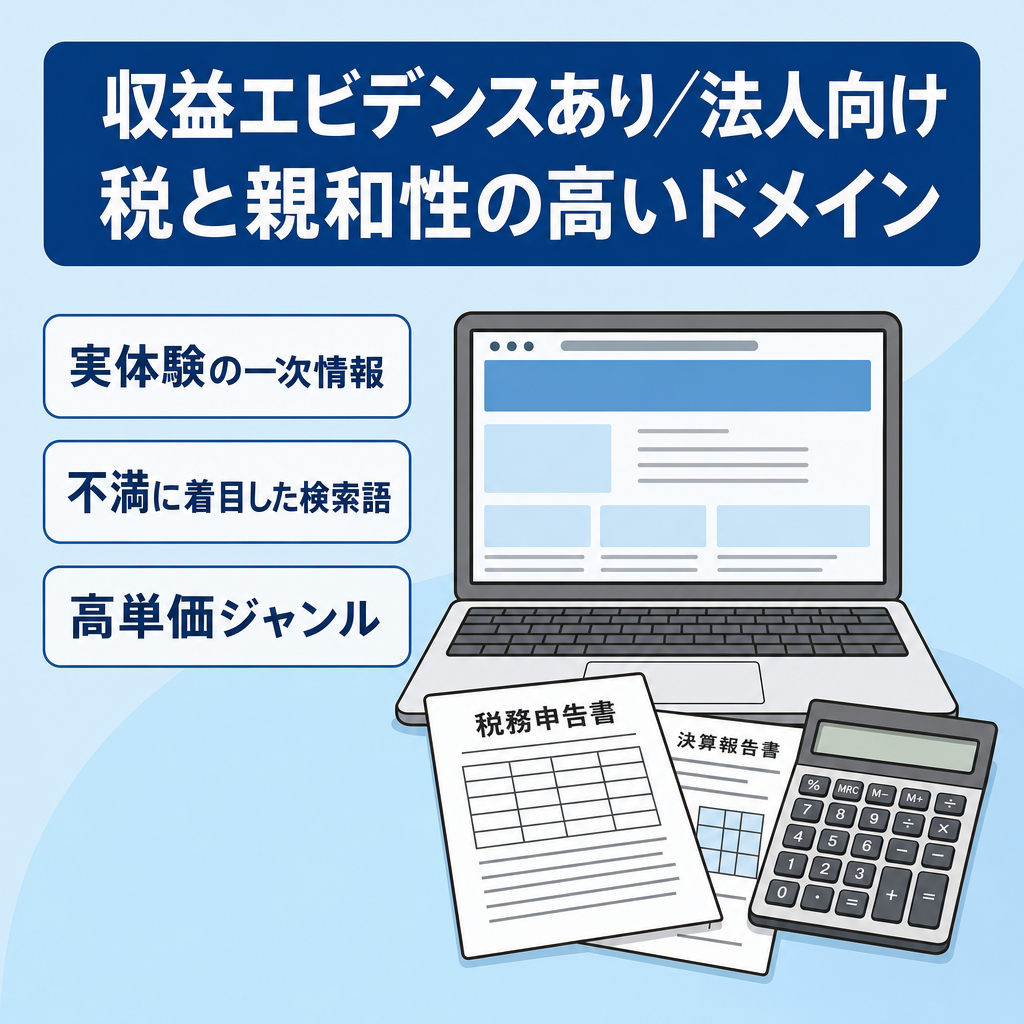 【収益エビデンスあり】法人様におすすめ｜「税」に親和性の高いドメイン（高案件と融和性あり）