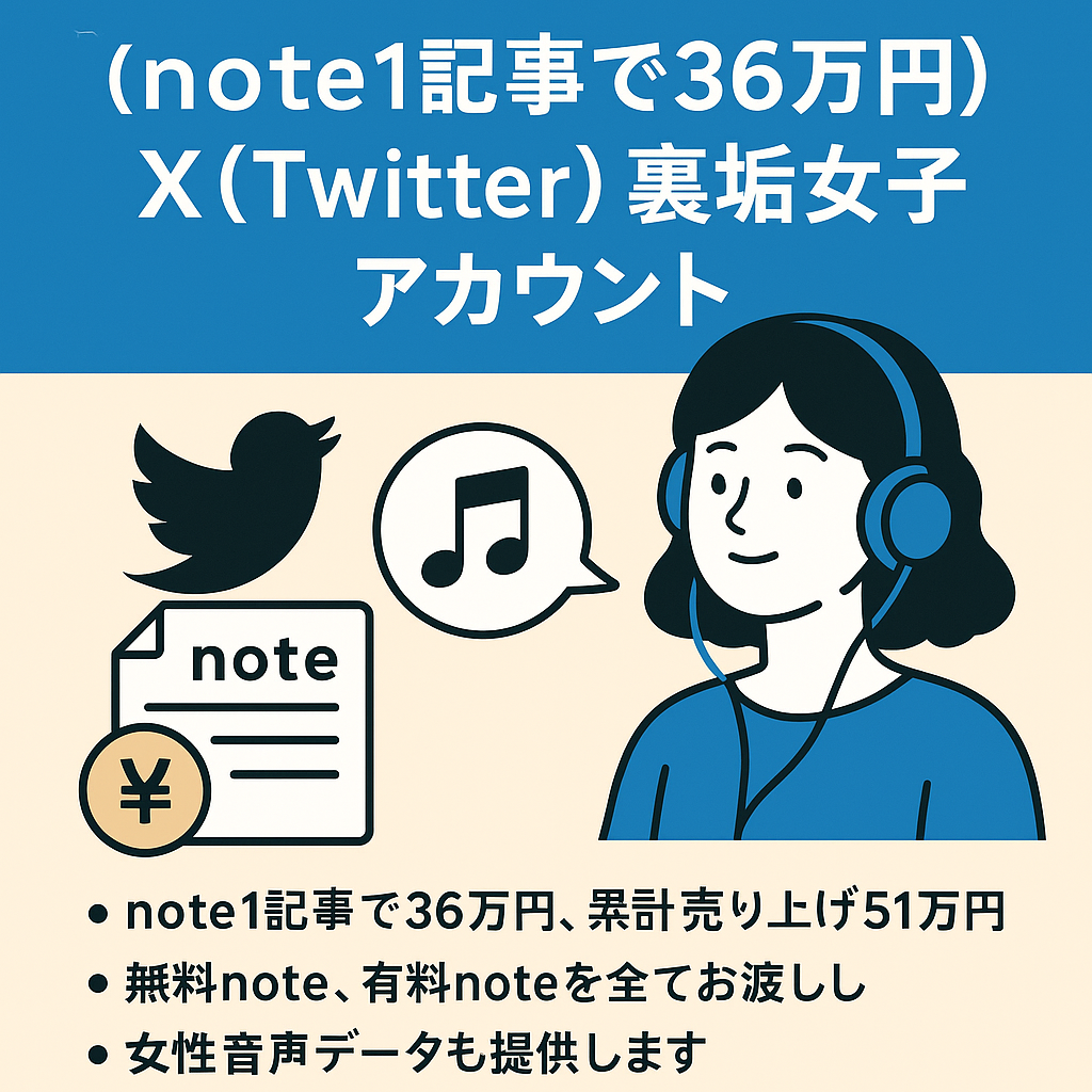 【note1記事で36万円※累計売り上げ51万円】X（Twitter）裏垢女子アカウント / noteアカウント+記事+次回ローンチ用に準備していた音声データ譲渡※女性音声