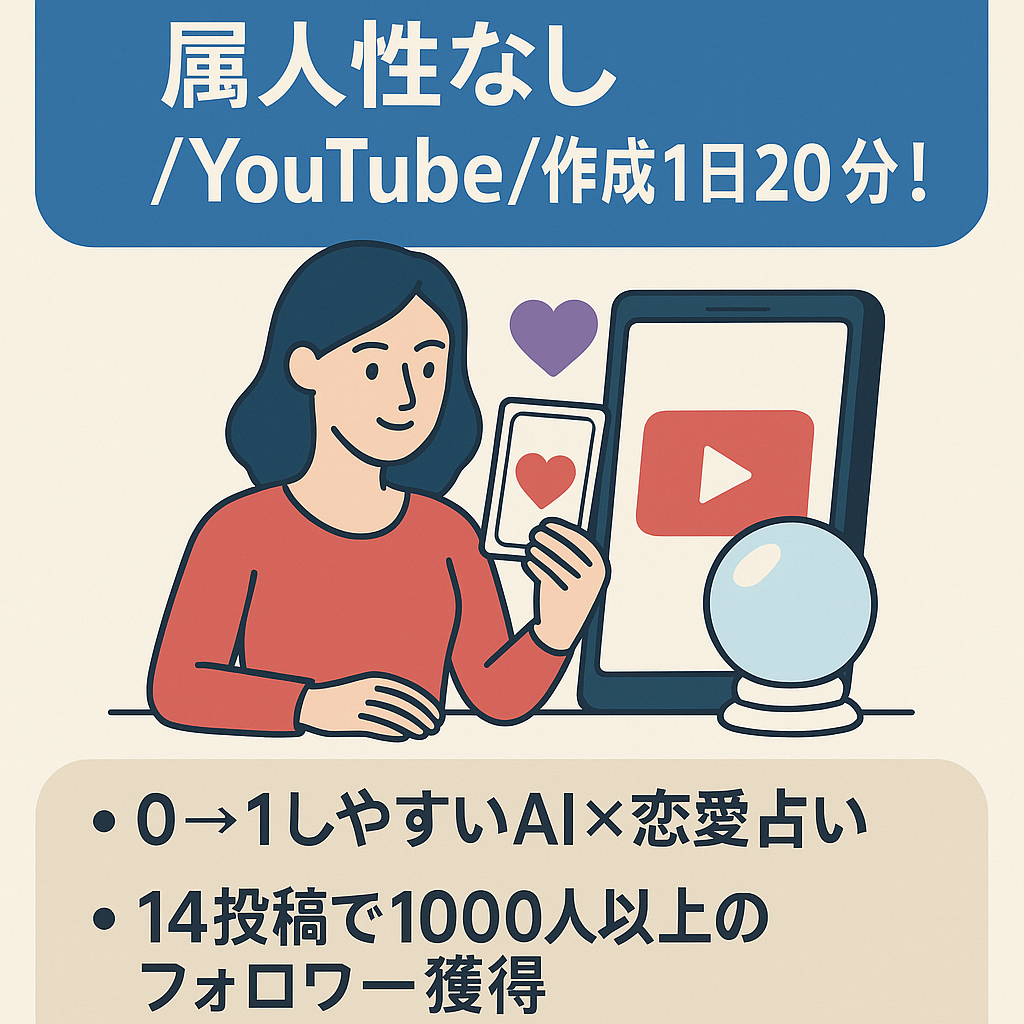【恋愛占い】フォロワー1390人/属人性なし/YouTube/作成１日20分! 【ショート動画メイン】