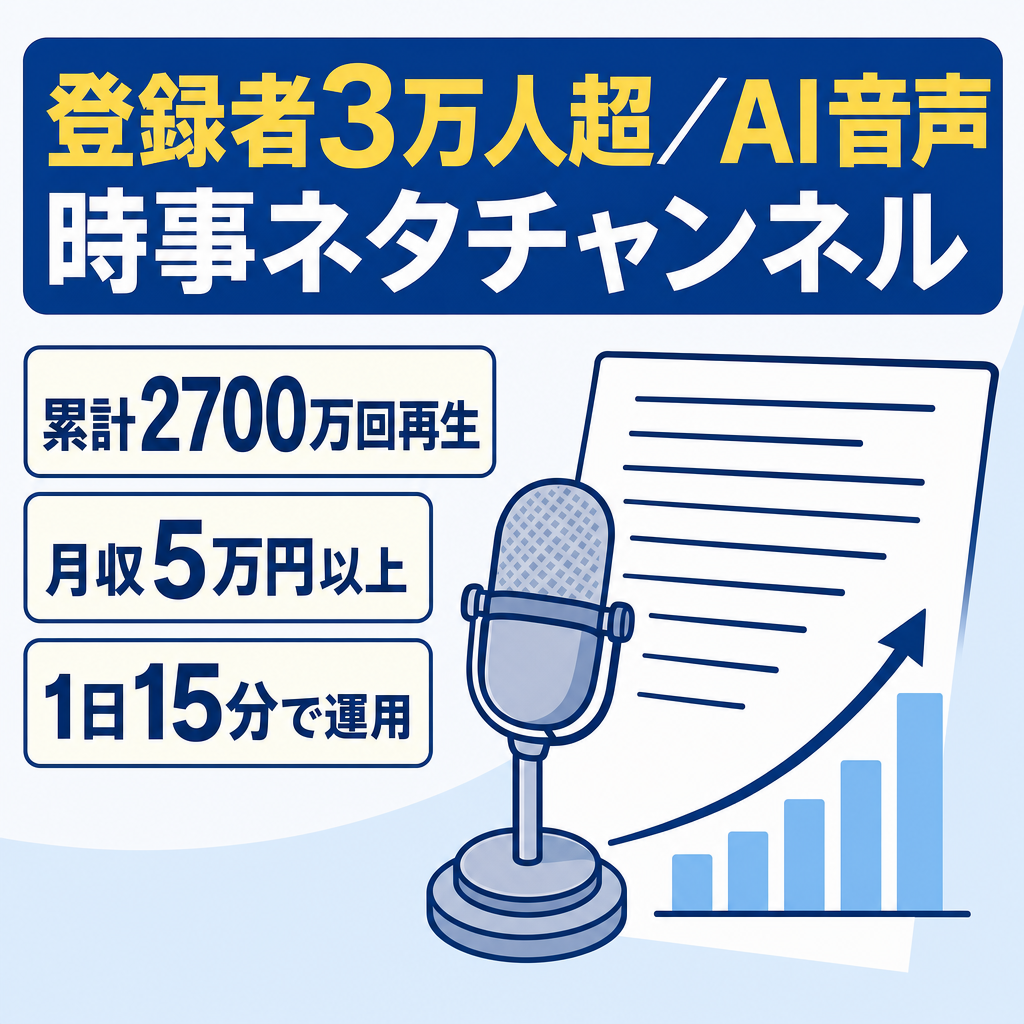 登録者３万人↑時事ネタチャンネル｜月収５万円↑・AI音声で非属人