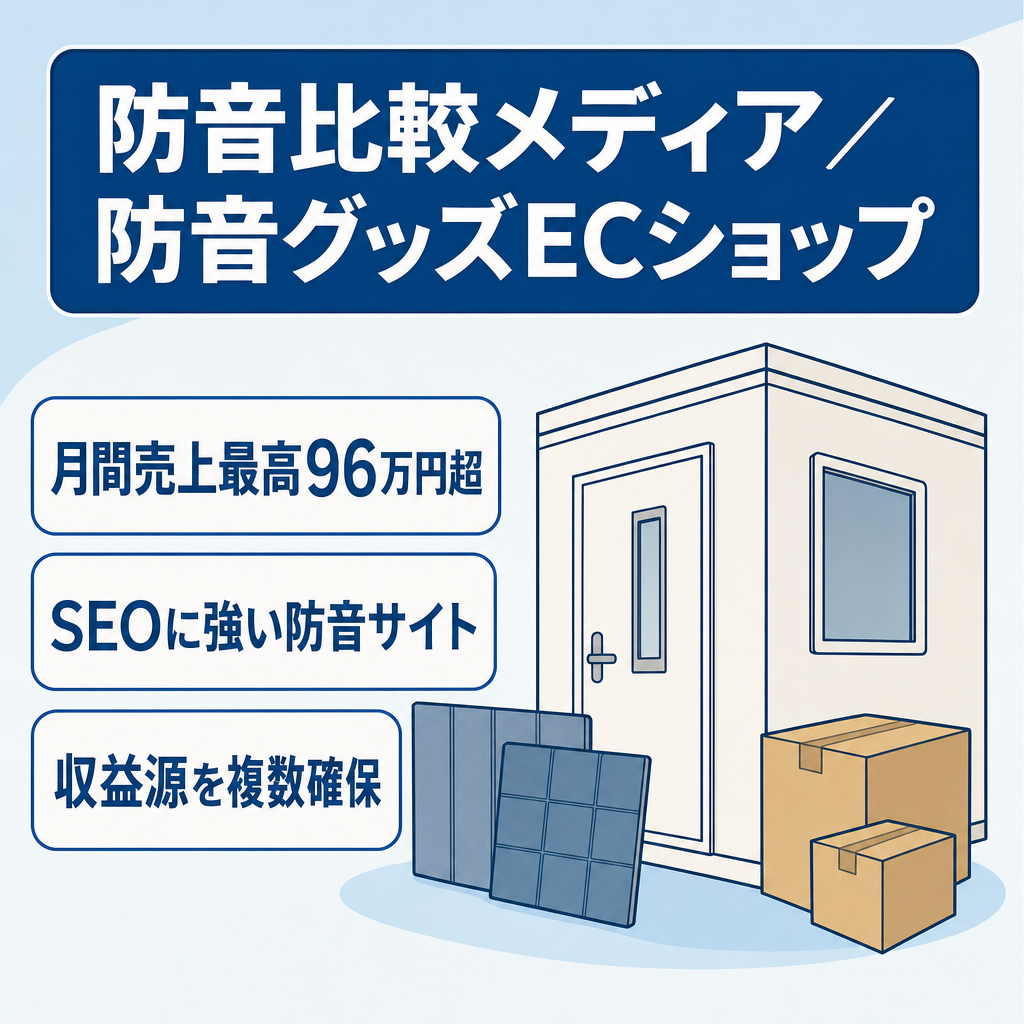 最高売り上げ108万円。防音室の比較メディアサイトと防音グッズのECショップの2サイト