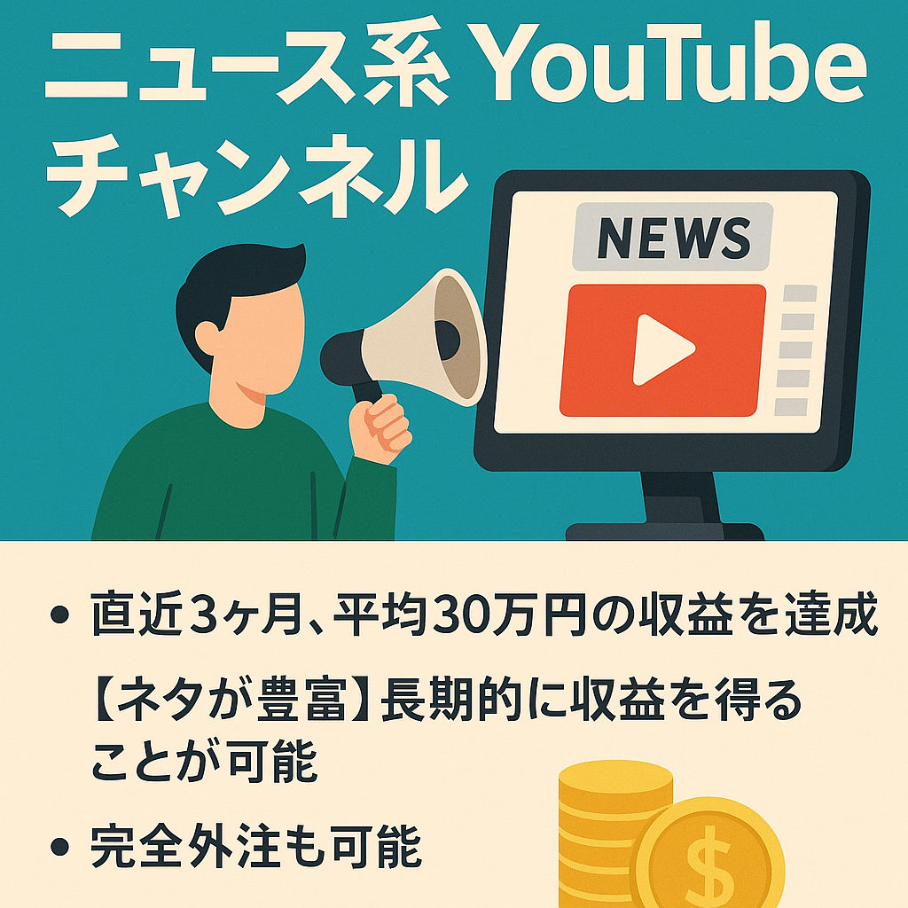 【早い者勝ち】ニュース・時事系YouTubeチャンネル【属人性なし・月平均収益30万以上】