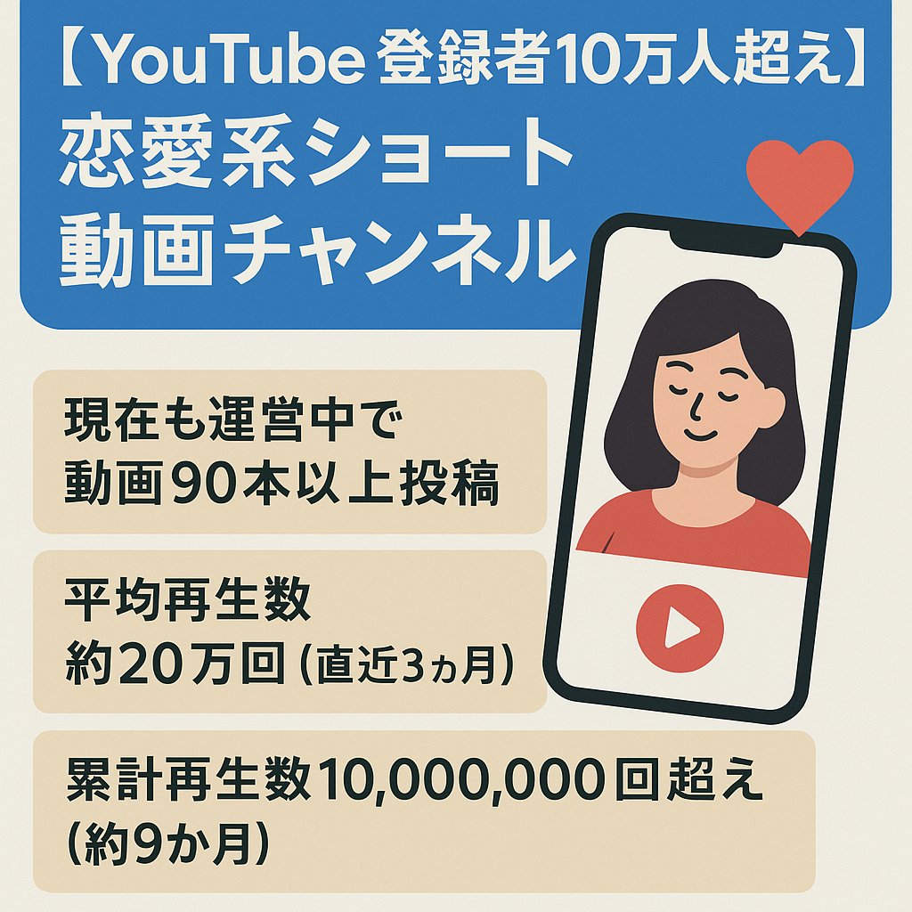 訳あり：【YouTube　登録者1万人超え】恋愛系ショート動画チャンネル