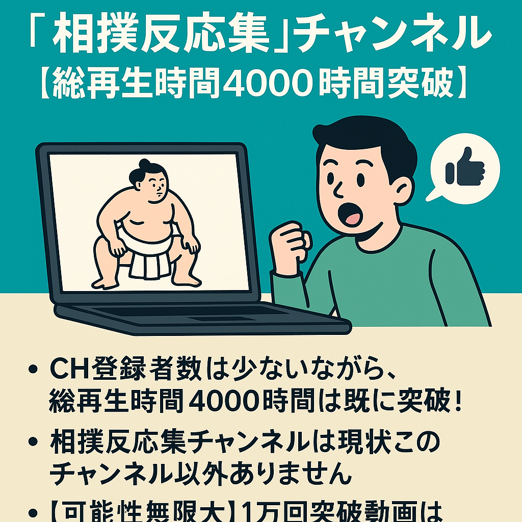 Youtubeで唯一の"相撲反応集チャンネル"【総再生時間4000時間突破】