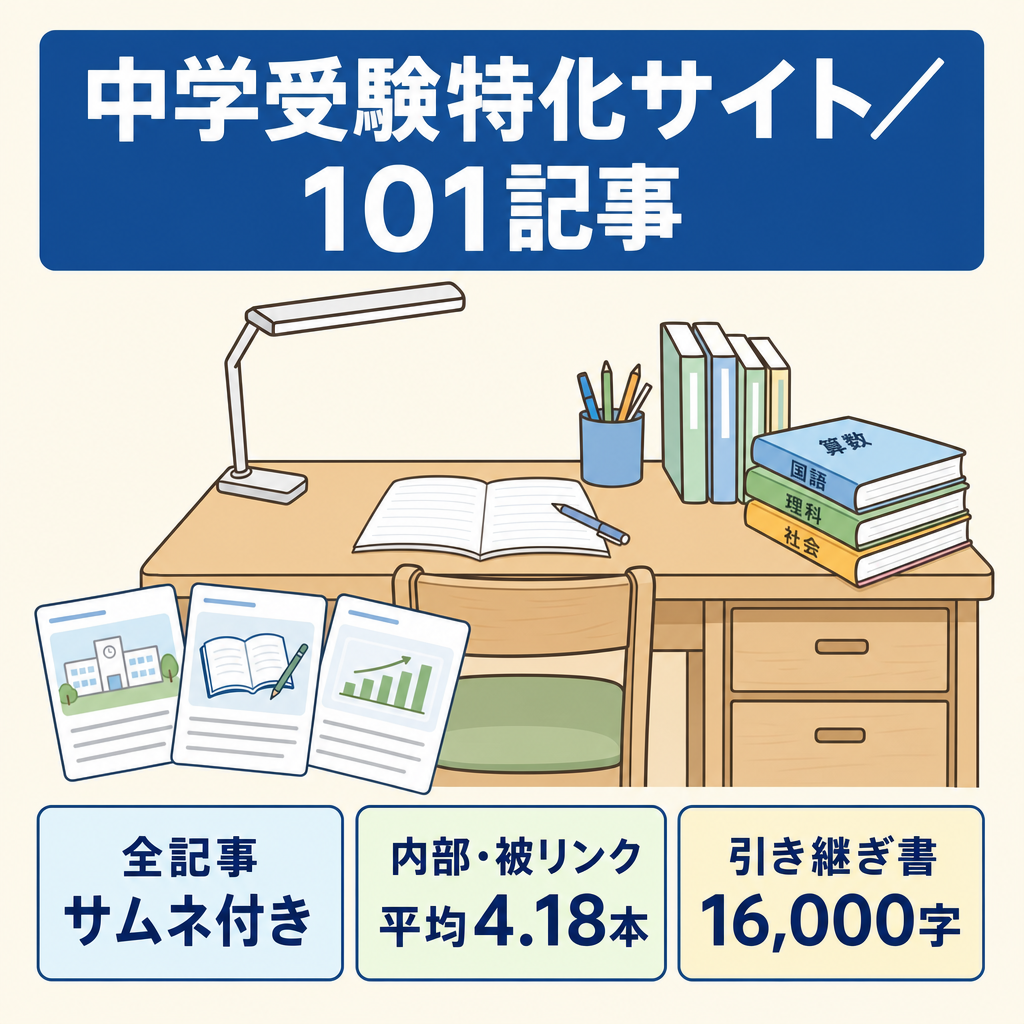 【中学受験特化・101記事】全記事オリジナルサムネイル付／直近1ヶ月Google表示839回・設計図と画像生成プロンプトを同梱