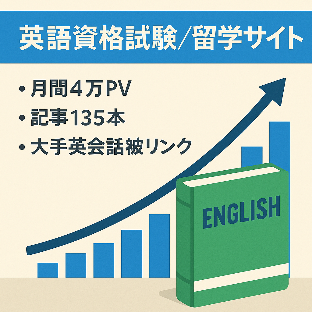【早い者勝ち！】【最高4万PV超】【DR 20】TOEIC・英検などの資格試験、留学に特化したサイト