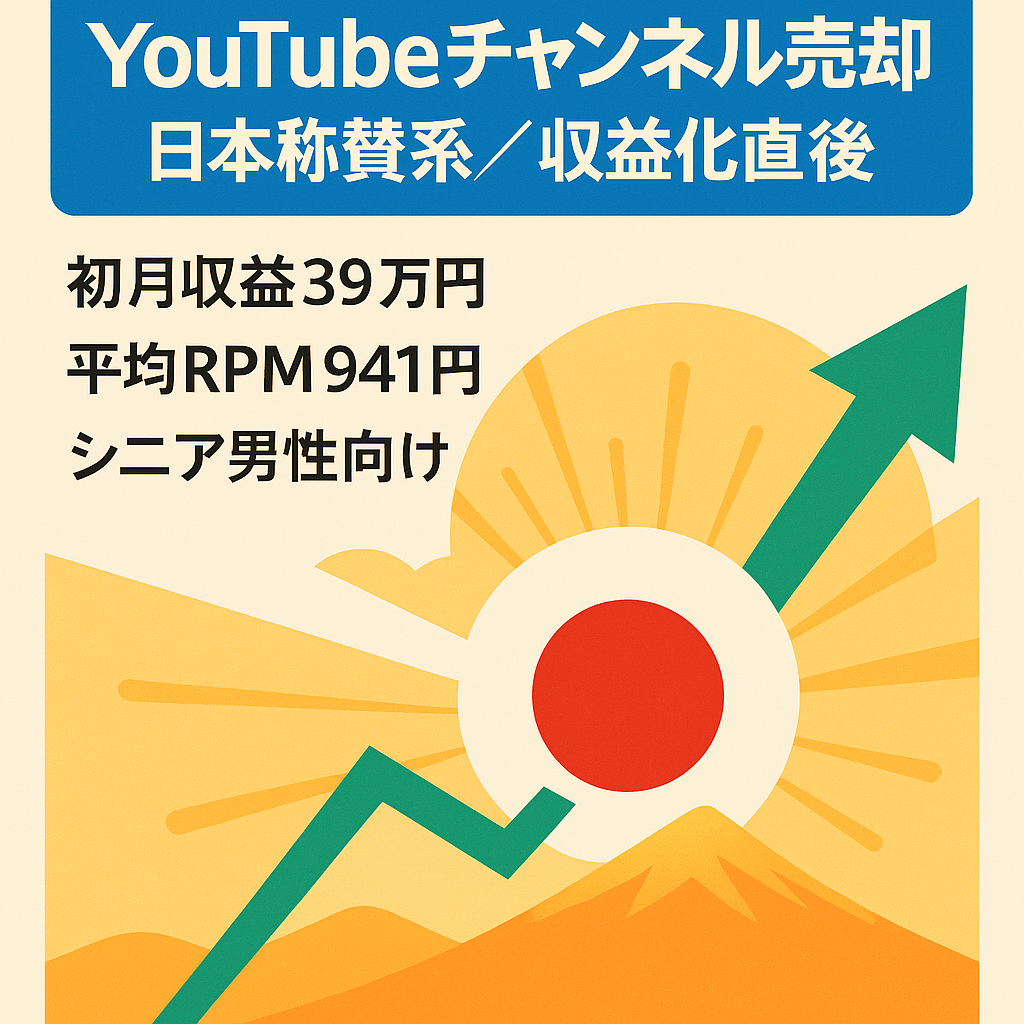 【初月収益39万円】RPM940円！収益化直後の日本称賛系チャンネルを譲渡いたします！