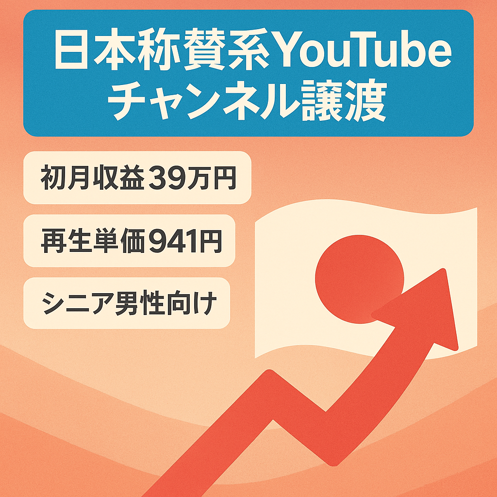 【初月収益39万円】※最終値下げです。RPM940円！収益化直後の日本称賛系チャンネルを譲渡いたします！