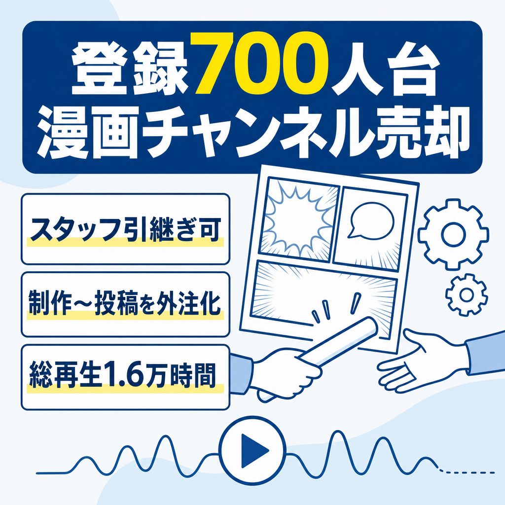 【仕組み化済み！】チャンネル登録700人台の漫画チャンネル【スタッフ引継ぎ可】