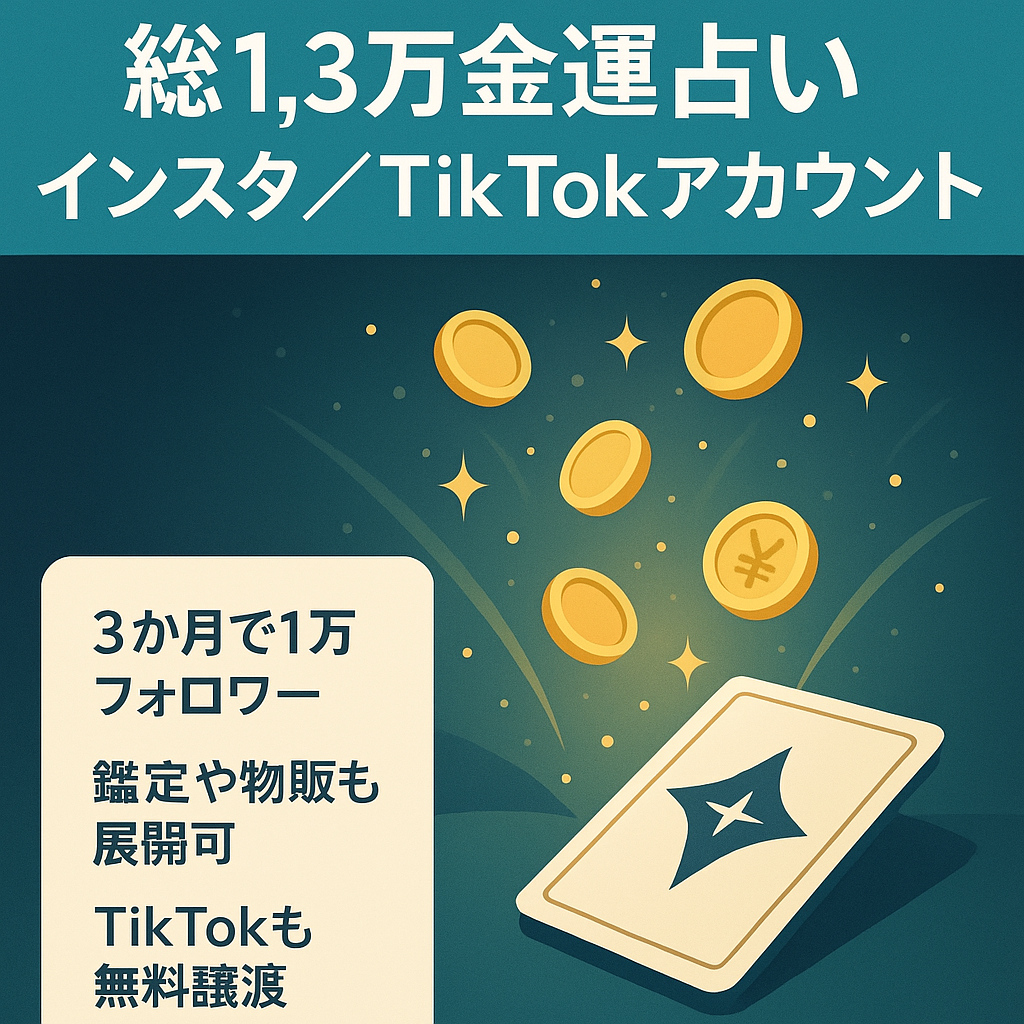 【総フォロワー13,000人以上・属人性なし】金運引き寄せ・人気の金運占いに特化したInstagram &Tiktokアカウント