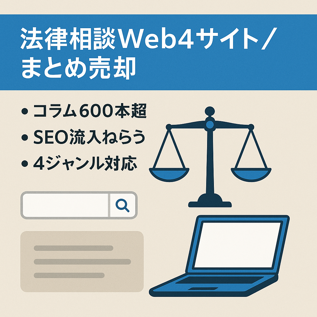 【法律相談系のWebサイト】4サイトまとめて売却（SEO集客）（記事600以上）