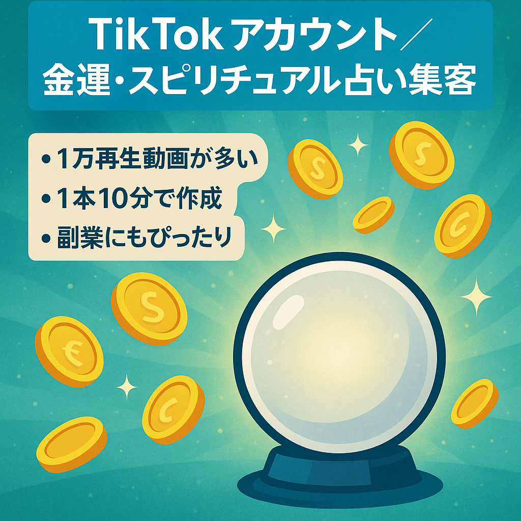 【tiktokフォロワー4,600人】金運・スピリチュアル・占いに興味がある人を集客できるアカウント！！アフィ、集客、収益化プログラムなどに！
