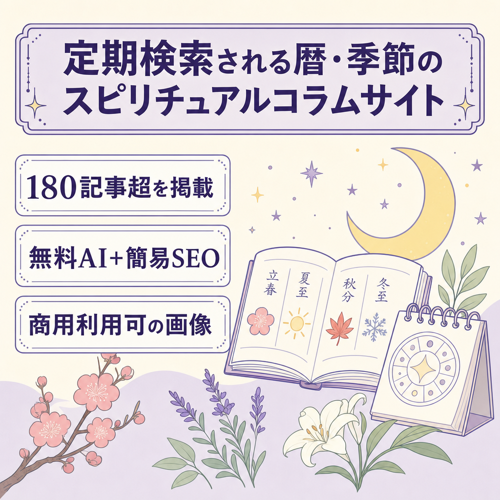 定期的に検索！180記事超・暦と季節のスピリチュアル系コラム【AI記事+簡易SEO】