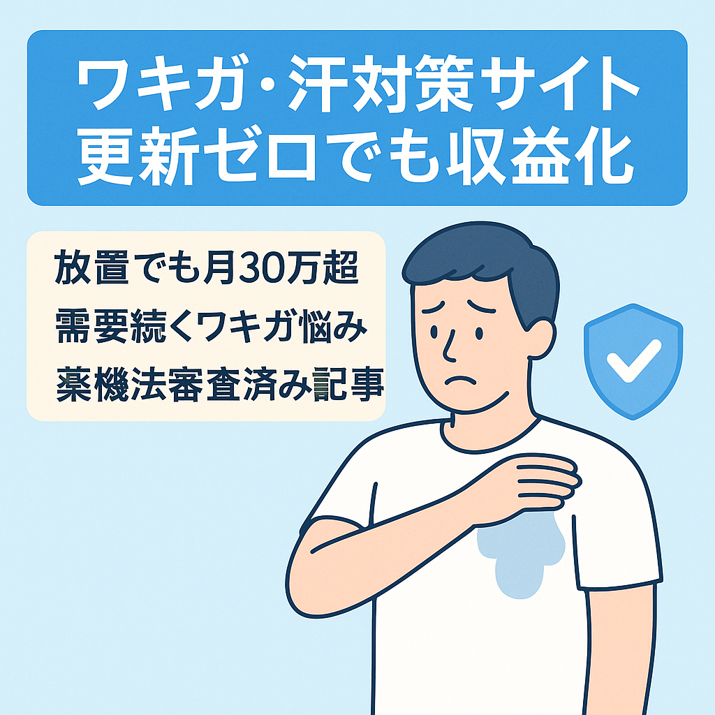【6か月で341万越え】ワキガや汗の悩みに特化したメディア／更新0でも収益化