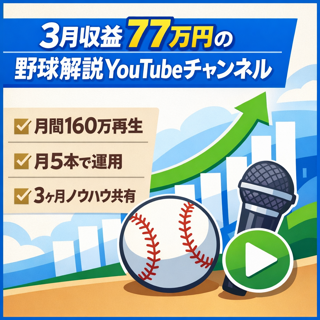 【3月収益77万円/月間160万再生】野球解説系・大谷翔平賞賛系YouTubeチャンネル