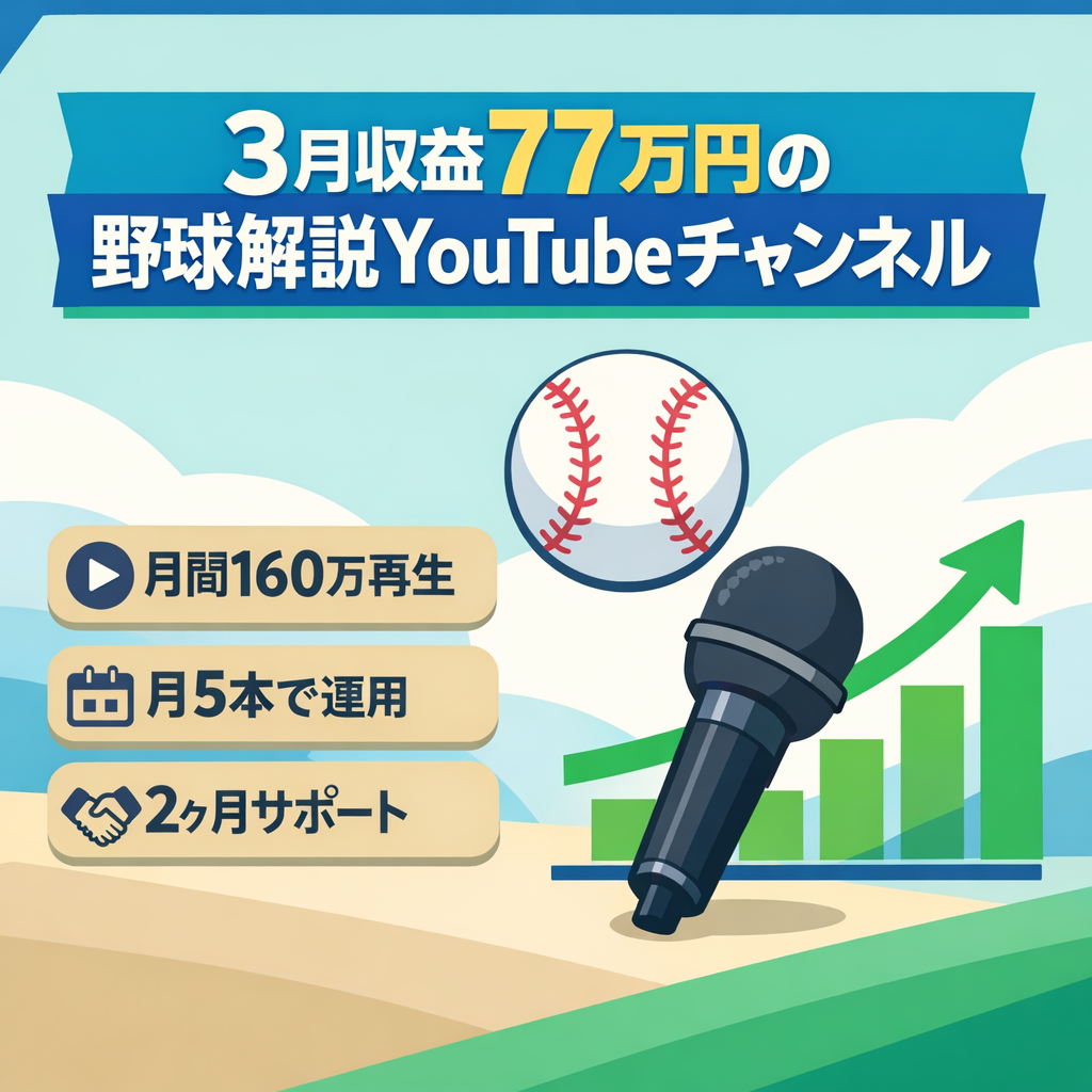 【3月収益77万円/月間160万再生】野球解説系・大谷翔平賞賛系YouTubeチャンネル