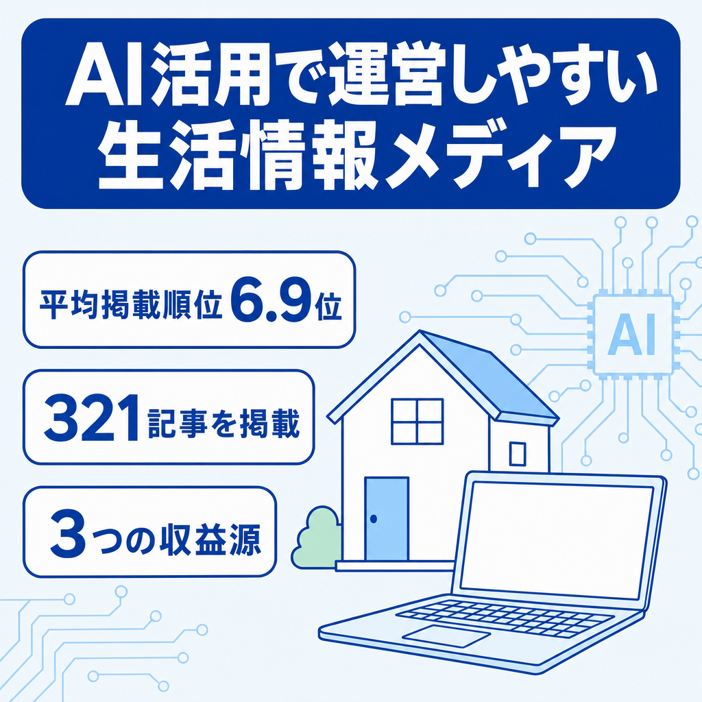 【平均掲載順位6.9位・321記事】AI活用で運営しやすい生活情報メディア