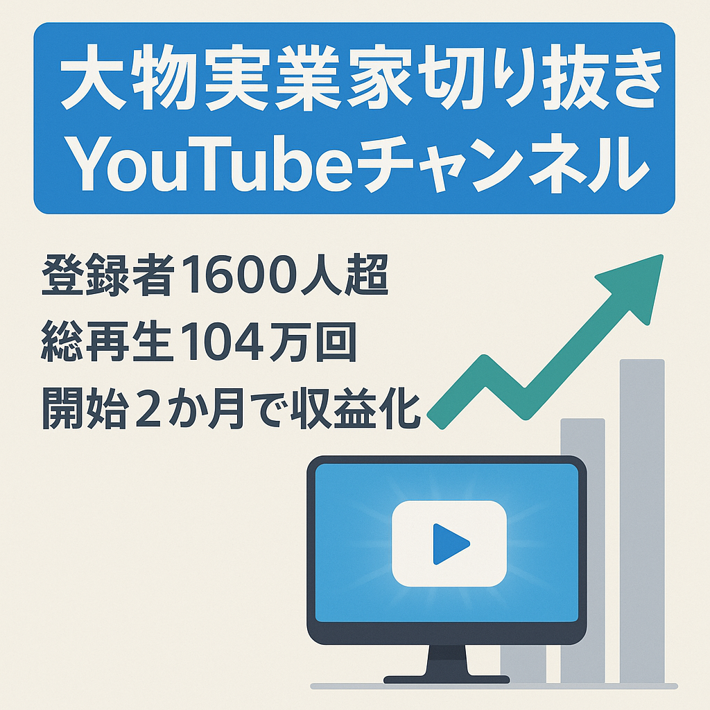 【最終値下げ】大物実業家切り抜きチャンネル-開始2ヶ月で収益化-初月6万円売上【登録者1630人以上/総再生回数104万回越え/総再生時間2万時間】