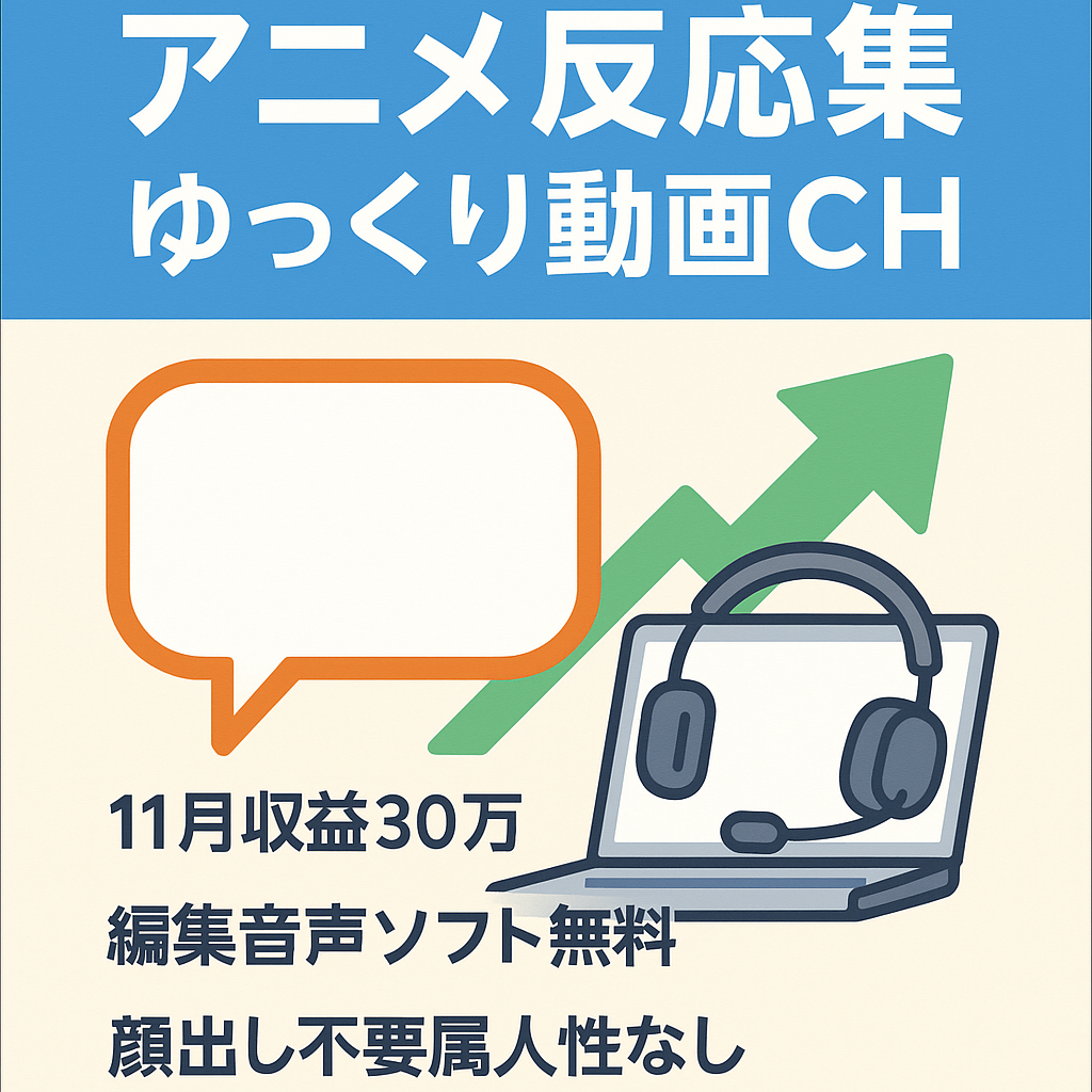 【11月収益30万！/収益化済み/成長中/属人性なし】アニメ系ゆっくり動画CH