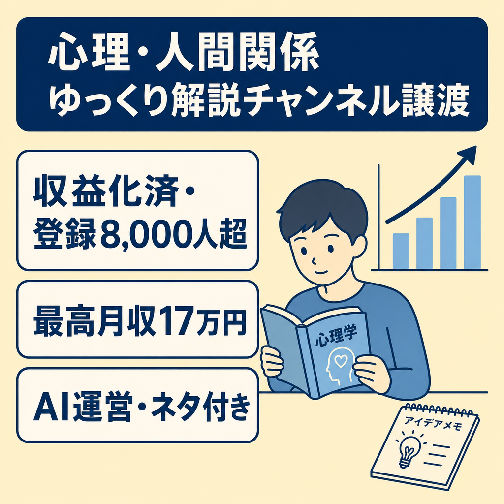 【収益化済・登録8,000人超】心理×人間関係のゆっくり解説ch｜最高月収17万・運用マニュアル&ネタストック付き