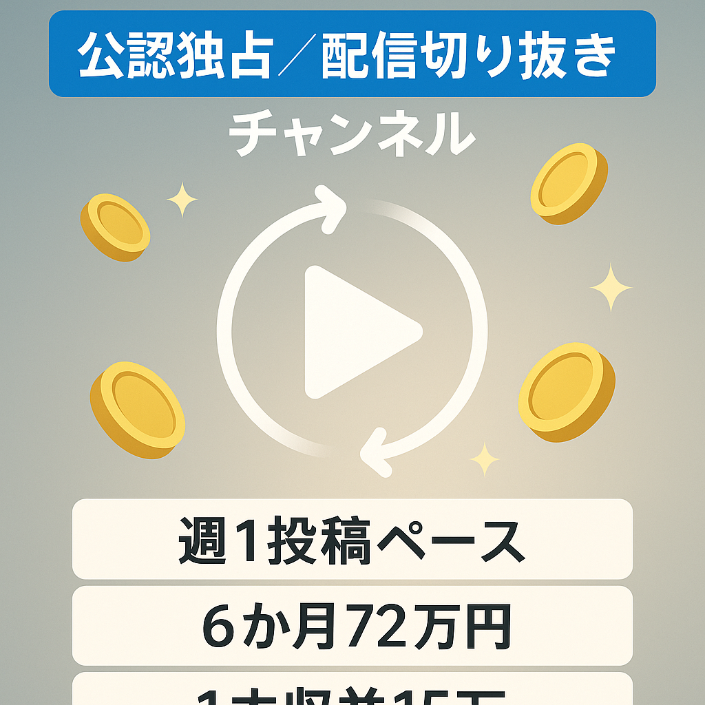 【週１投稿 ６ヶ月 収益72万円 / 最新動画 1本で収益15万円も / ライバルなし 公認 切り抜き独占】某大手Vtuberと多数コラボ中 配信者切り抜きチャンネル