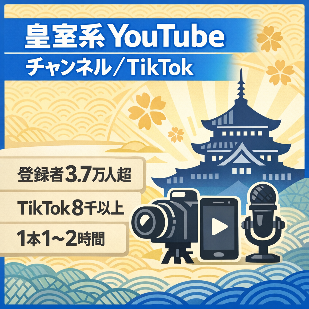 【登録者3.7万人超】皇室系YouTubeチャンネル 外注引き継ぎも可 最高48万円 ＋TikTok【8K以上】