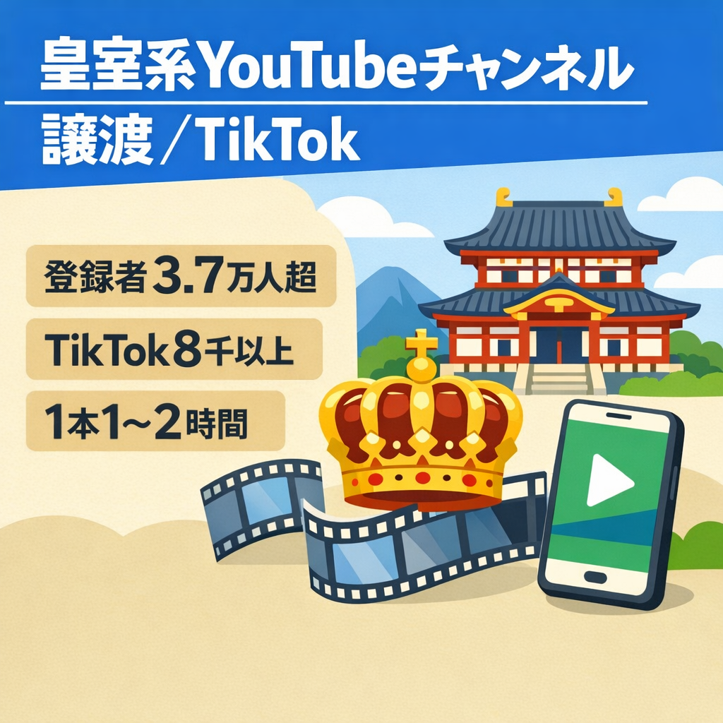 【登録者3.7万人超】皇室系YouTubeチャンネル 外注引き継ぎも可 最高48万円 ＋TikTok【8K以上】