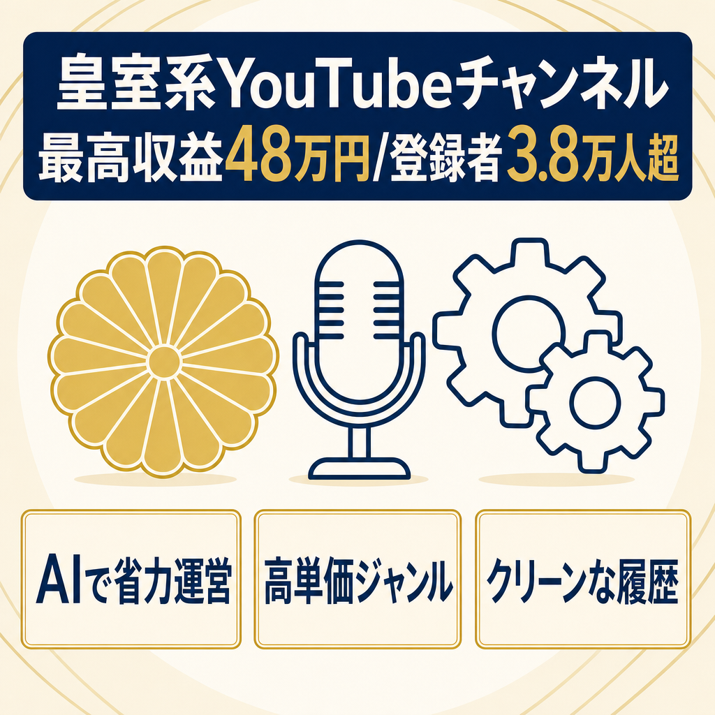 【登録者3.8万人超】皇室系YouTubeチャンネル  収益最高48万円 チャンネル登録者数最近3ヶ月で6000人増 今も動画更新中！