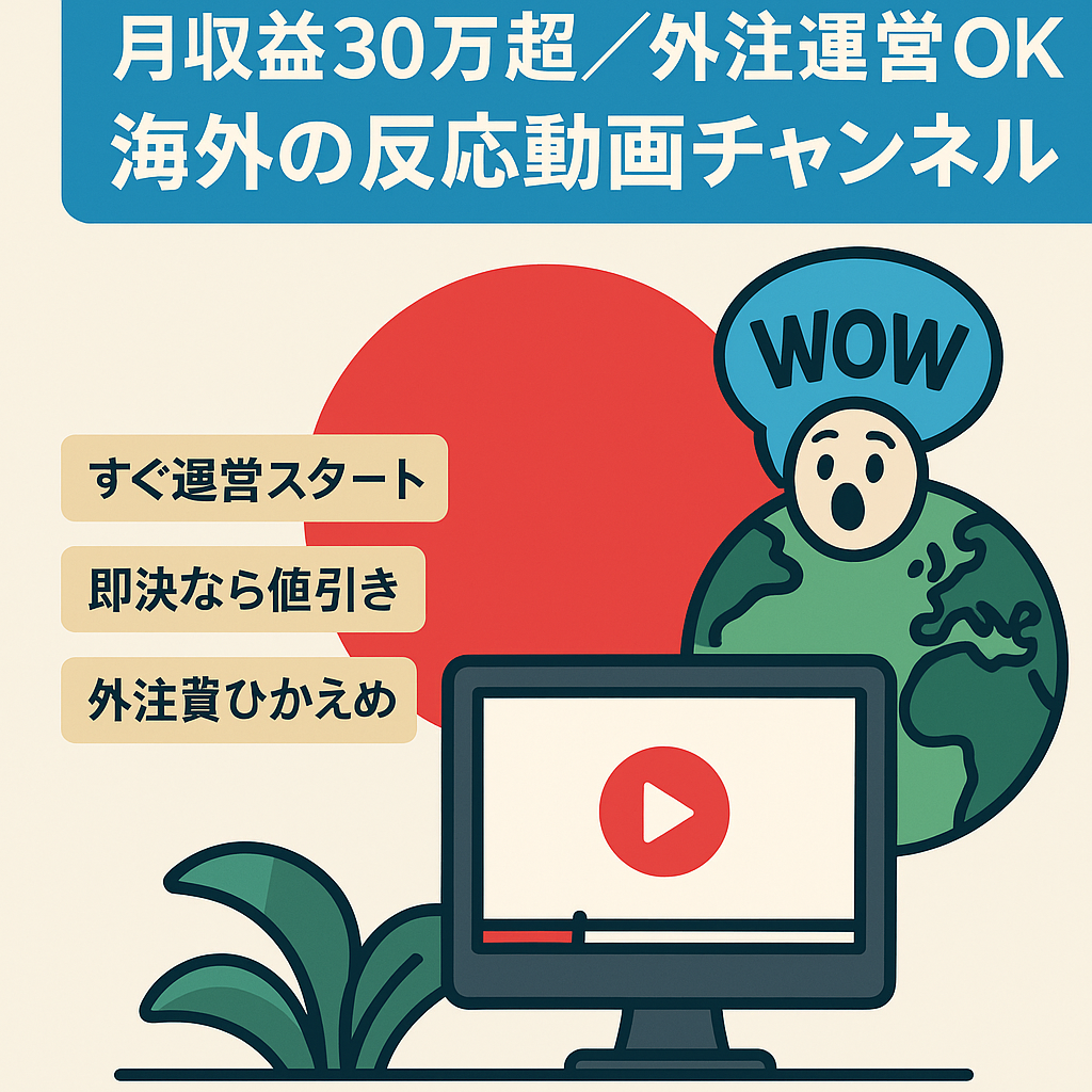 【月収益30万以上】【外注化済みで即時運営可能】日本称賛系の海外の反応チャンネル【登録者1.6万人】