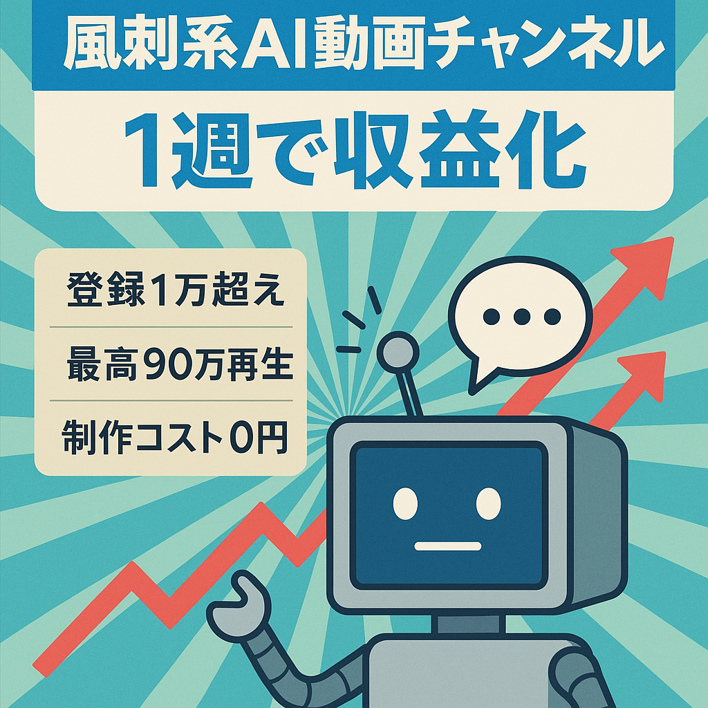 【開始1週間で収益化】穴場ジャンル！風刺系AI動画で初月22.5万円！急成長中1.4万登録数のチャンネル譲渡