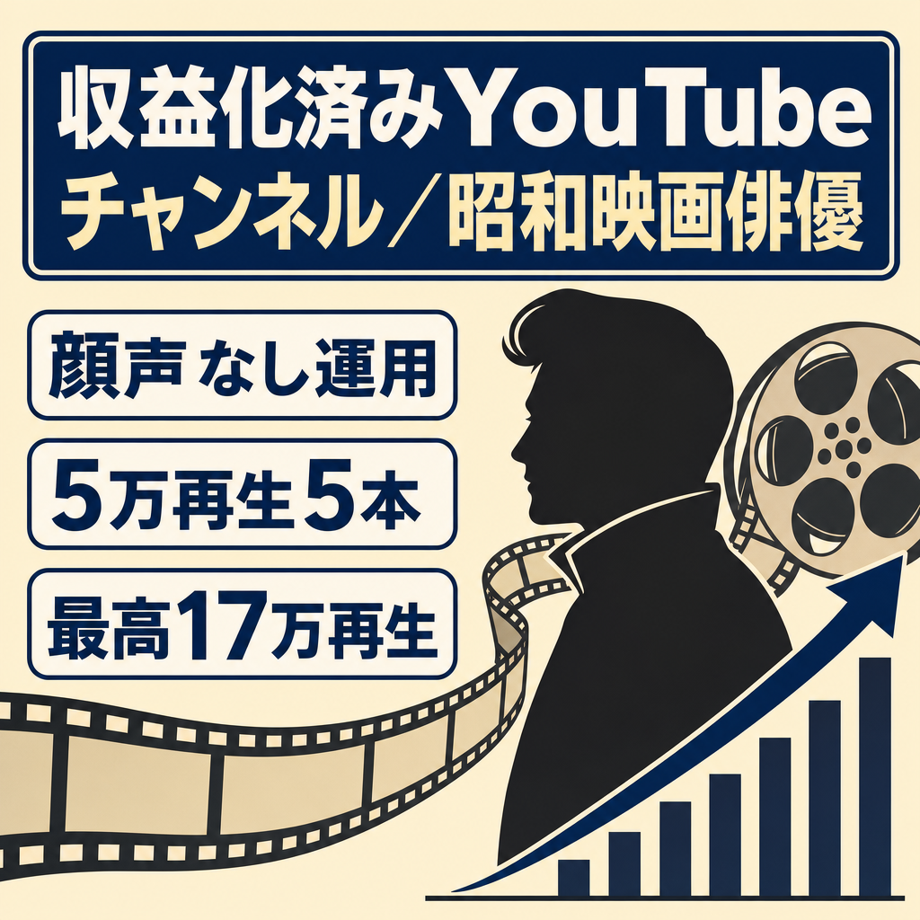 【収益化済み】YouTubeチャンネル登録者数3.0千人以上「偉人系（昭和映画の俳優）」過去最高17万再生！