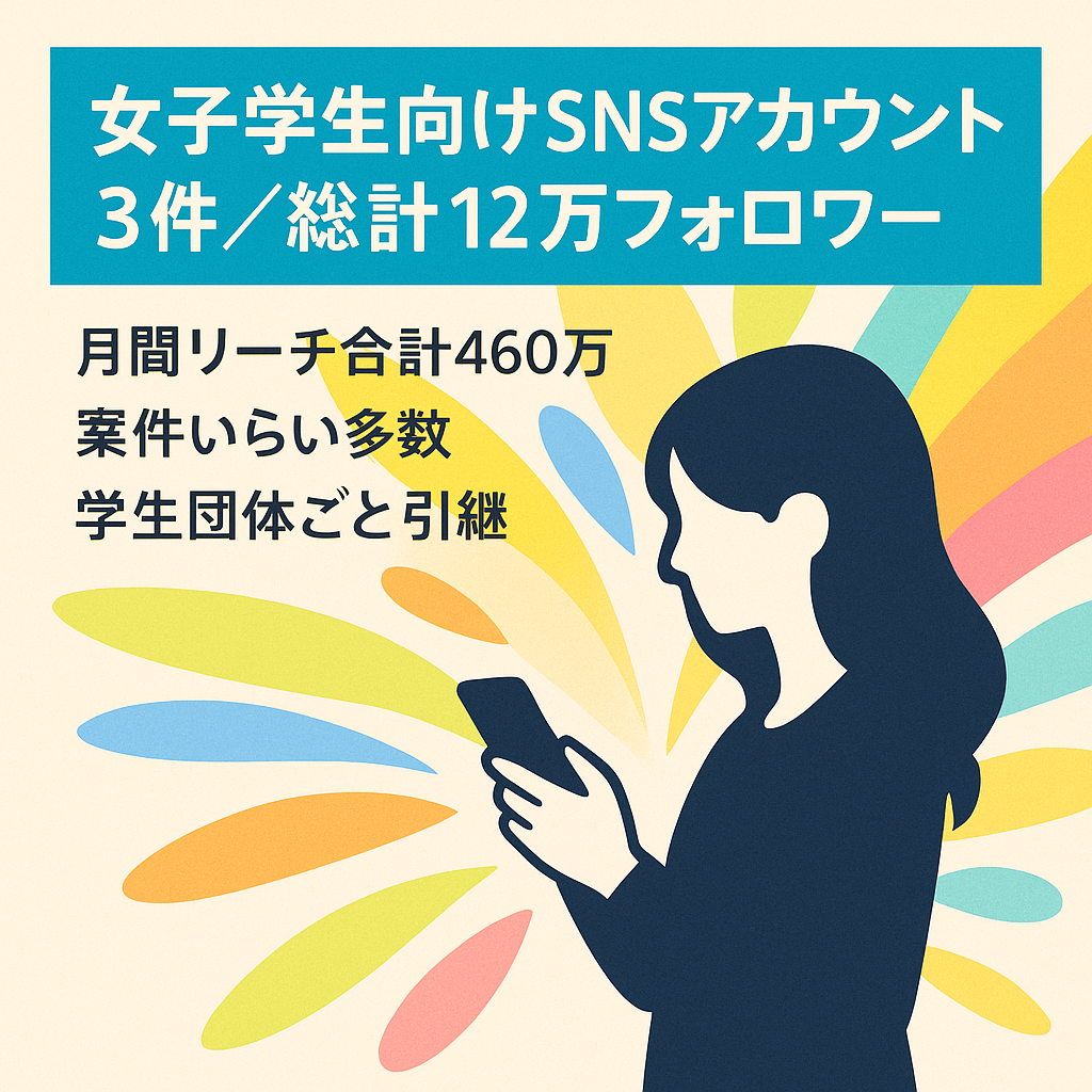 【フォロワー数総合12万人以上/月間平均280万リーチ】女子大学生・女子高校生をターゲットにした３アカウント