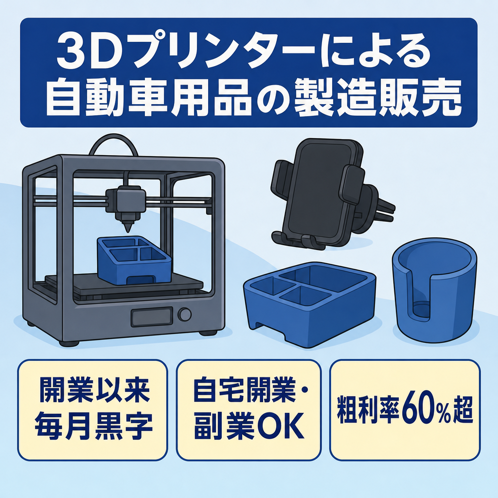 【毎月黒字継続中・自宅で開業可・副業OK】粗利率60%超！ 3Dプリンターによる自動車用品の製造販売