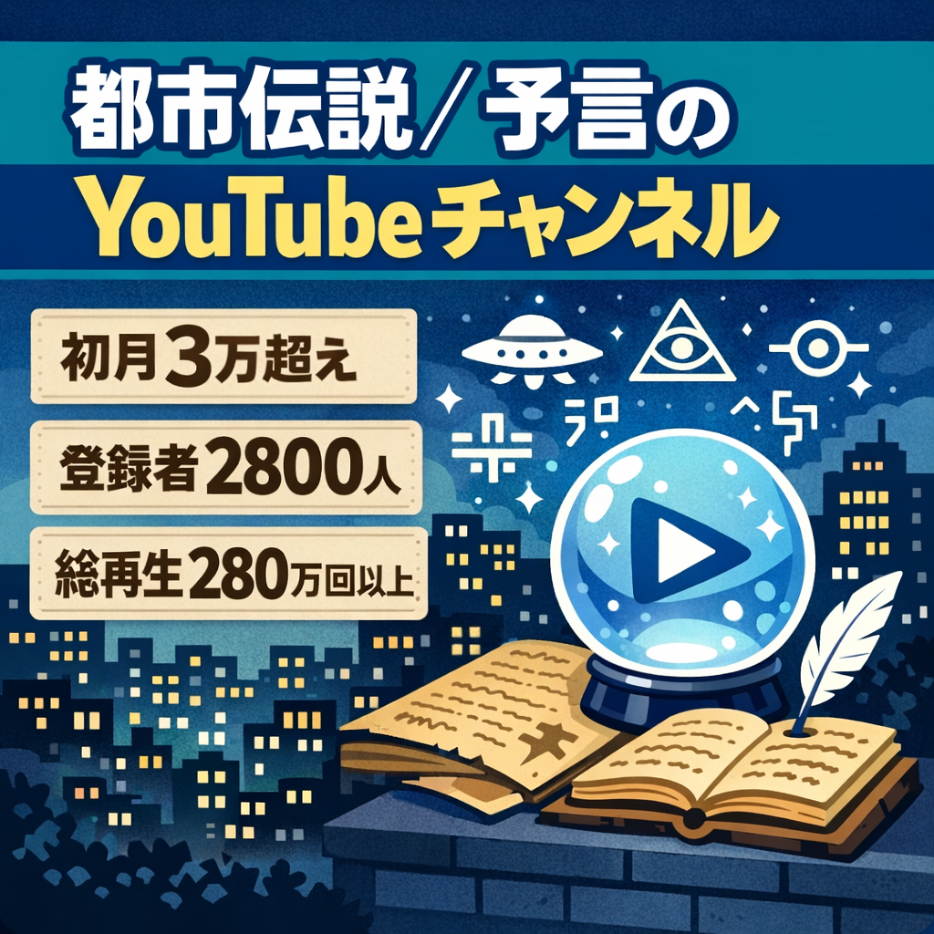 【初月3万超え・収益化済み・登録者数2800人】都市伝説・予言YouTubeチャンネル