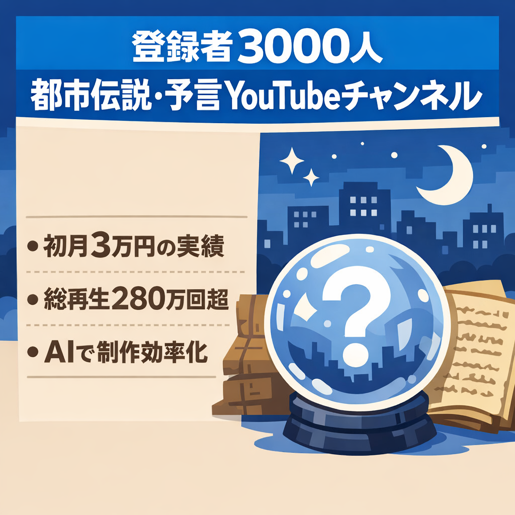 【初月3万・収益化済み・登録者数3000人】都市伝説・予言YouTubeチャンネル
