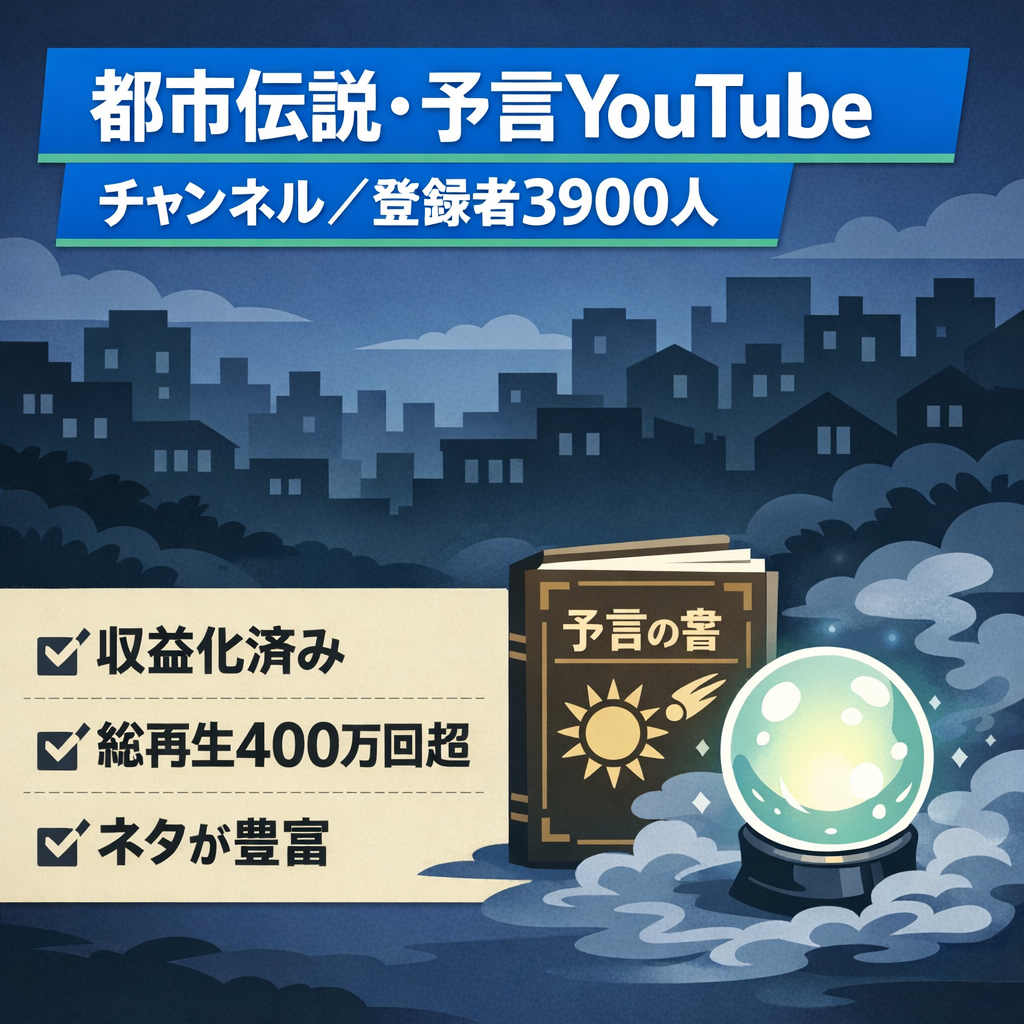 【初月3万・収益化済み・登録者数3900人】都市伝説・予言YouTubeチャンネル