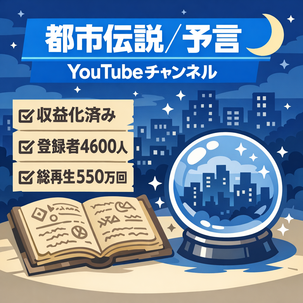 【初月3万・収益化済み・登録者数4600人】都市伝説・予言YouTubeチャンネル