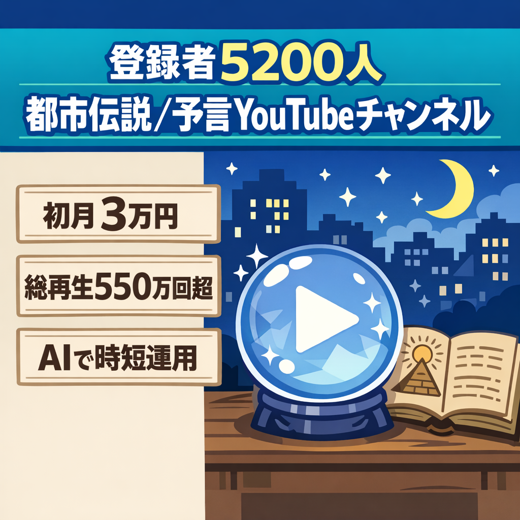【初月3万・収益化済み・登録者数5200人】都市伝説・予言YouTubeチャンネル