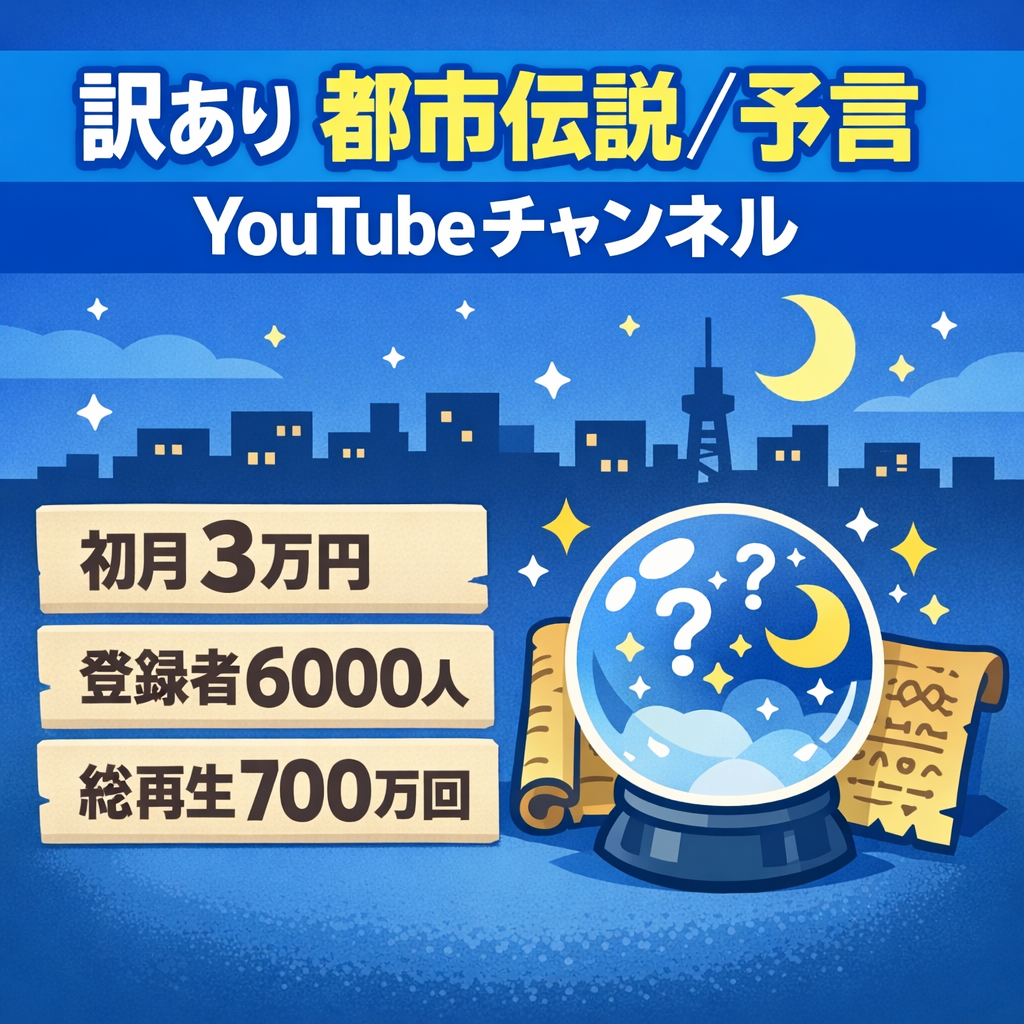 訳あり【初月3万・登録者数6000人】都市伝説・予言YouTubeチャンネル
