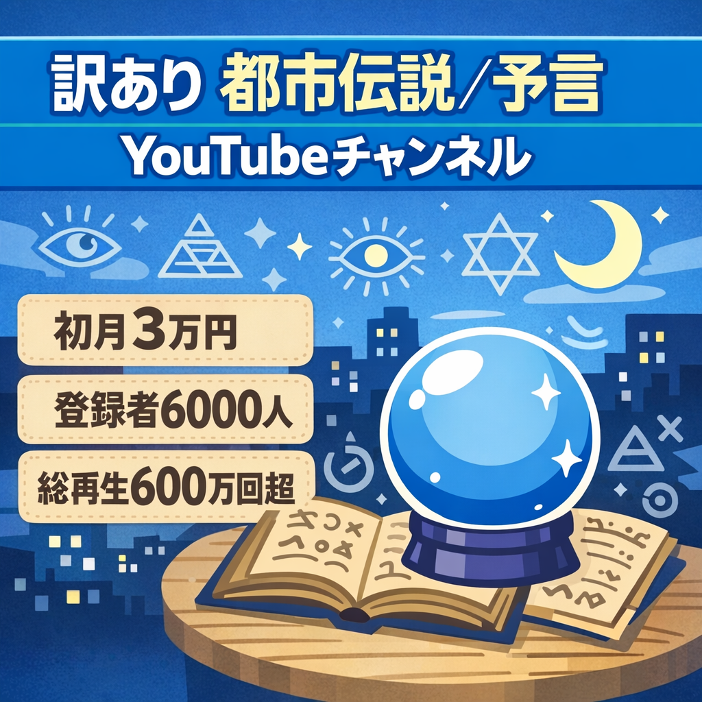訳あり【初月3万・登録者数6000人】都市伝説・予言YouTubeチャンネル