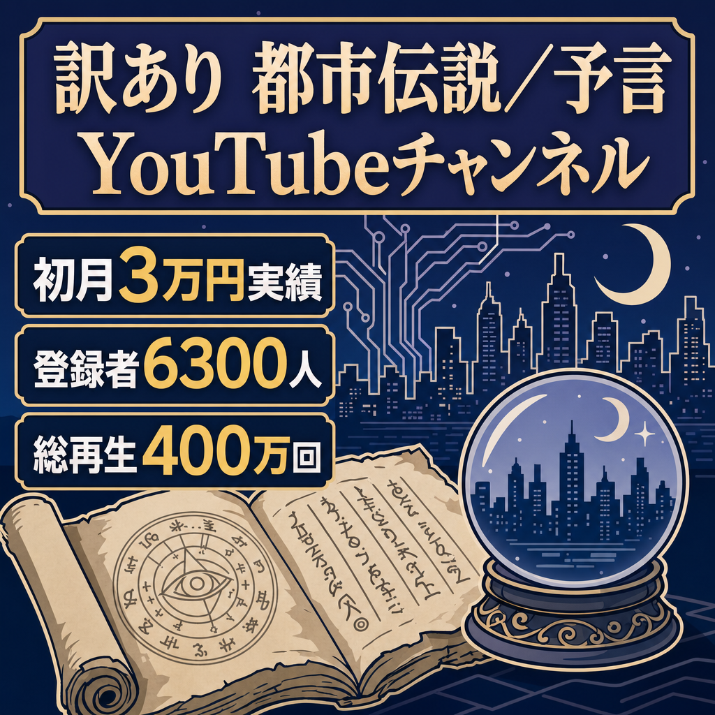 訳あり【初月3万・登録者数6300人】都市伝説・予言YouTubeチャンネル