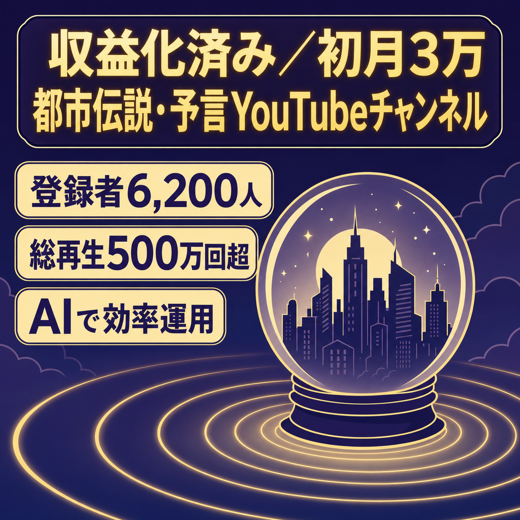 収益化済み【初月3万・登録者数6200人】都市伝説・予言YouTubeチャンネル