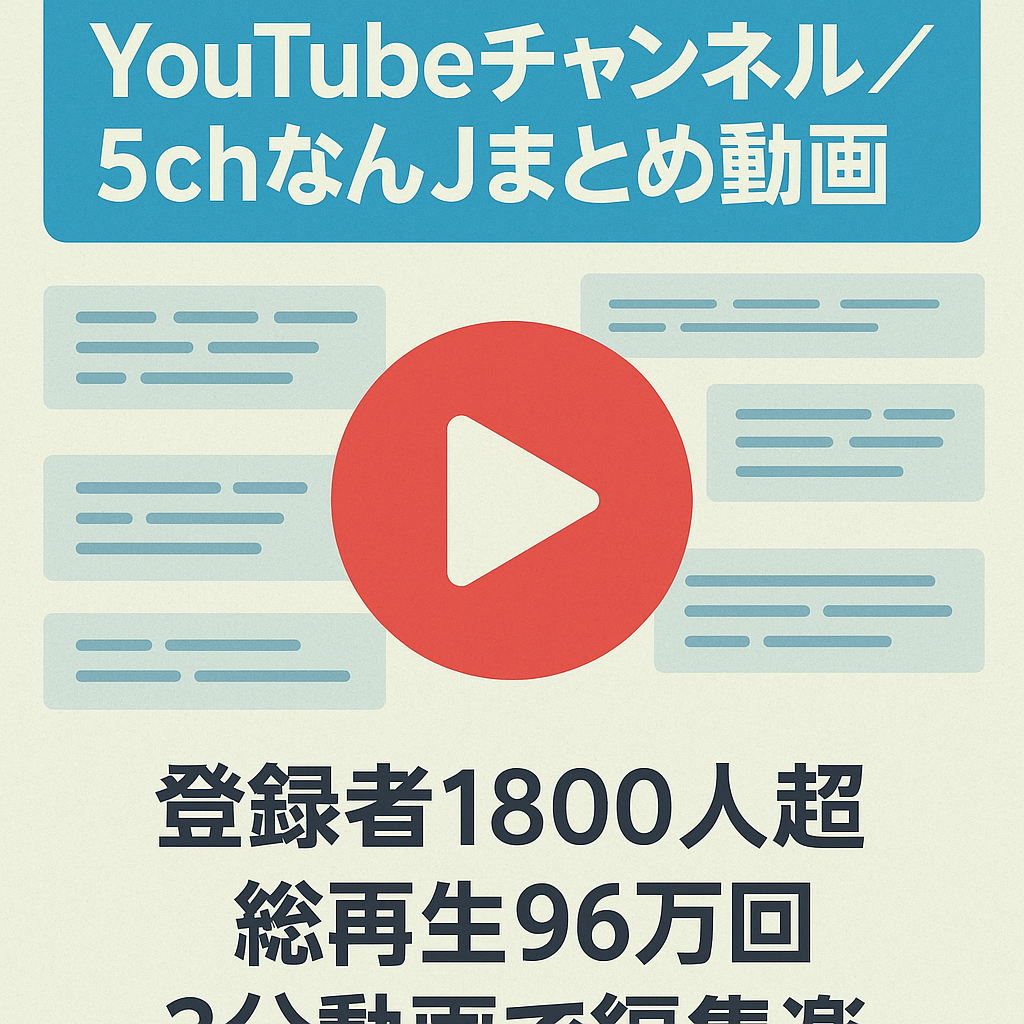 【youtube登録者1800人超え】総再生回数96万回再生 5chなんJ民まとめ動画