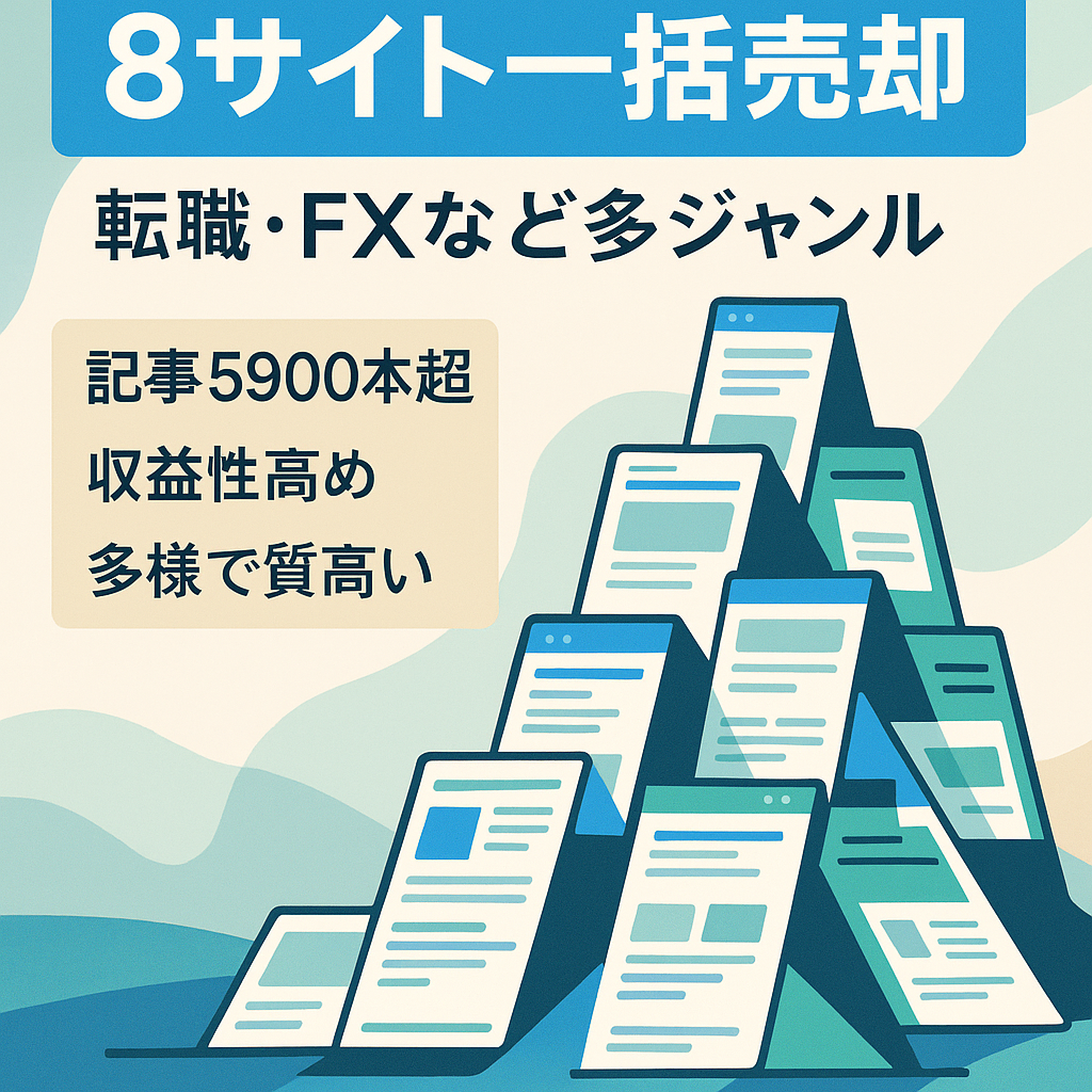 転職、FX、光回線、買取、恋愛など67万円で一括8サイト売却。総記事5,900超。